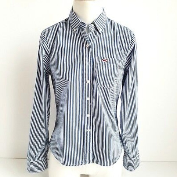 2/$30 Hollister Striped Blue White Shirt Button Up - Picture 1 of 3